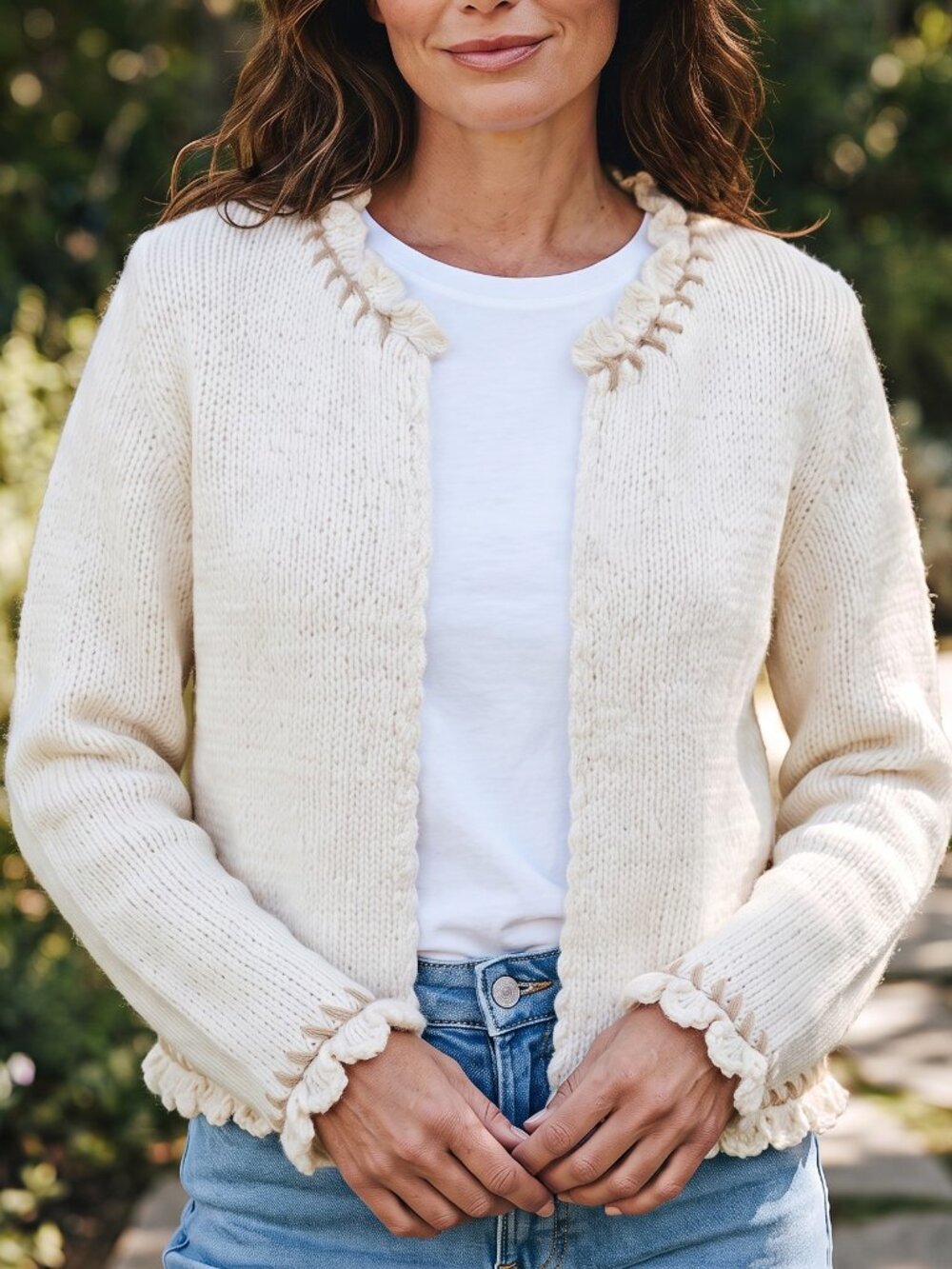 Rico Vintage Beige Hand Knit Cardigan Sweater